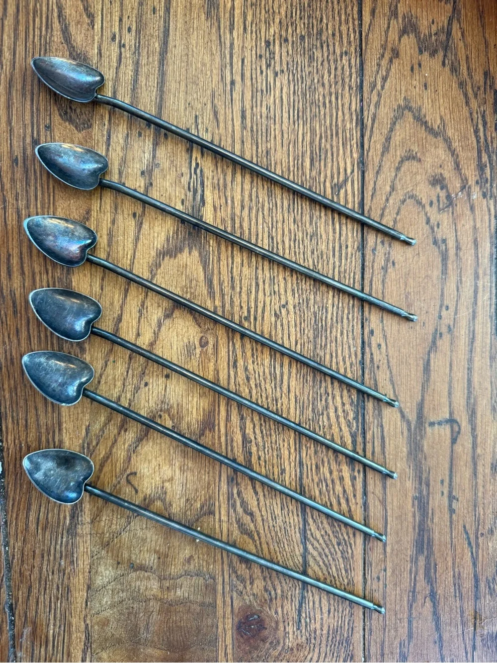 MCM Cocktail Stirrers Mint Julep Straws Silver Plate Heart-Shaped 1950s Set of 5